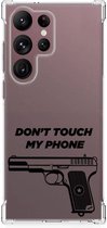 Cover Case Geschikt voor Samsung Galaxy S23 Ultra Telefoonhoesje met doorzichtige rand Pistol Don't Touch My Phone