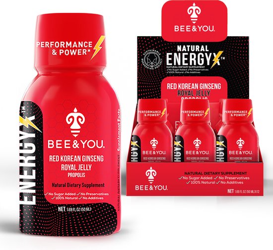 Foto: Bee you propolis energy shot royal jelly rode ginseng rauwe honing natuurlijke en moeiteloze immuniteit en energieboost 12 stuks