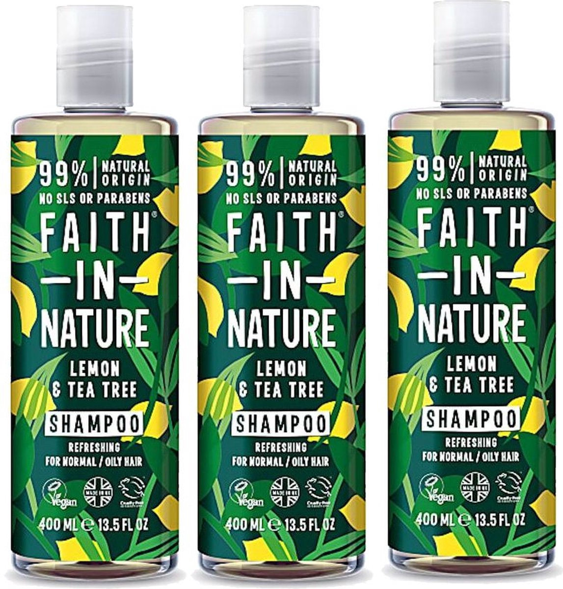 Faith in Nature - Lemon & Tea Tree Shampoo (antiroos) - 400ml - 3 Pak