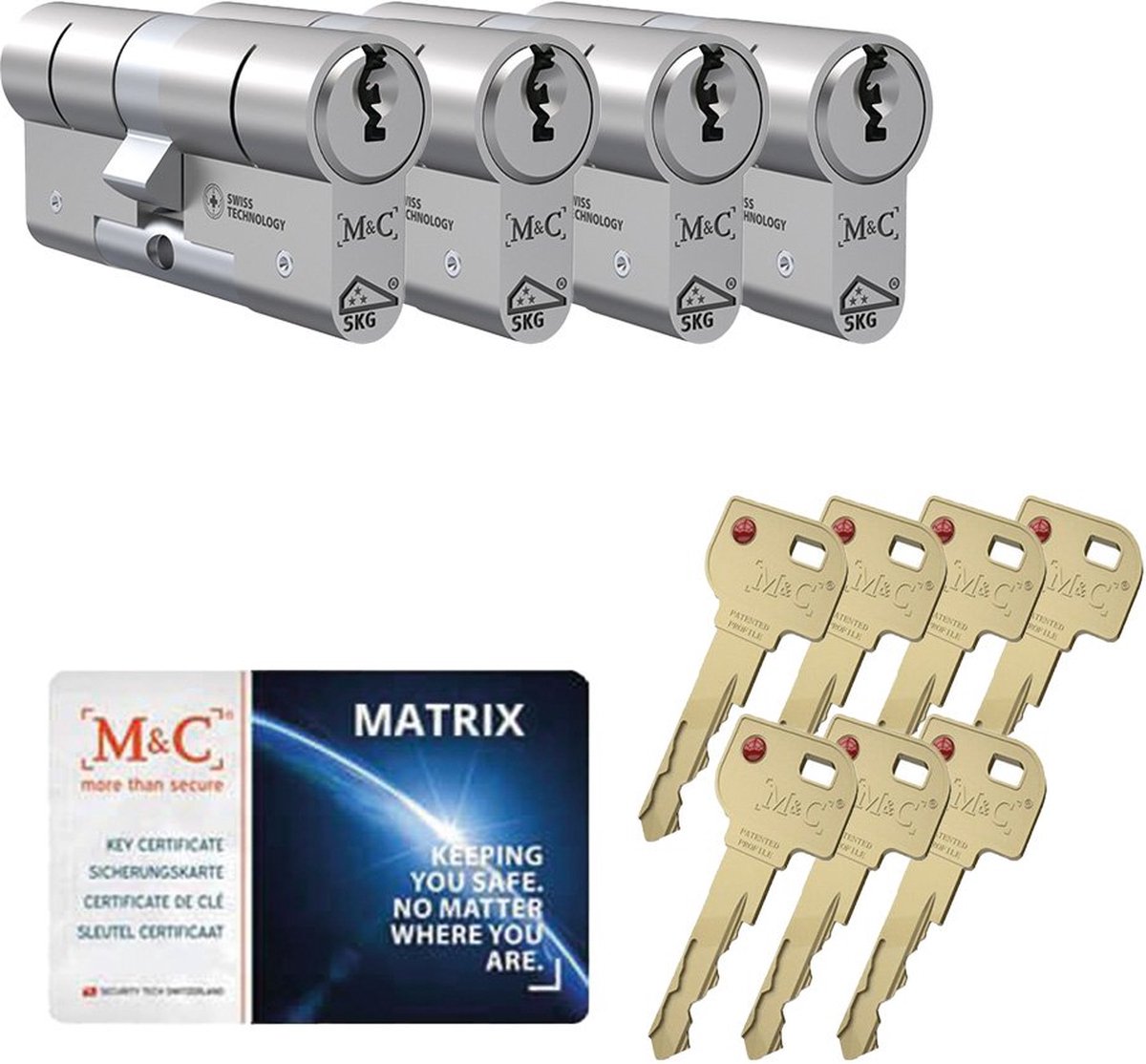 M&C Matrix SKG*** cilinderslot gelijksluitende set van 4