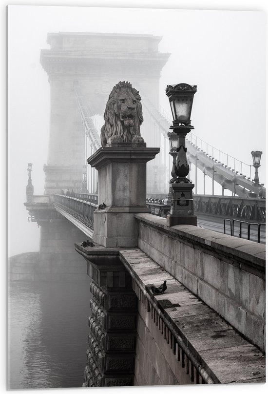 WallClassics - Acrylglas - Kettingbrug over het Water - Boedapest - 50x75 cm Foto op Acrylglas (Wanddecoratie op Acrylaat)
