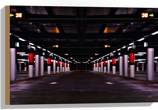 WallClassics - Bois - Parking vide - 60x40 cm - Épaisseur 9 mm - Photo sur bois (avec système de suspension)