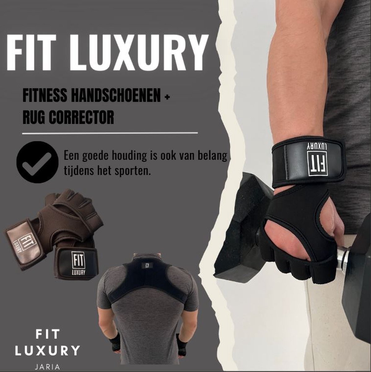 Fit Luxury Sporthandschoenen - Vingerloze handschoenen Unisex - Maat M + Houding Corrector