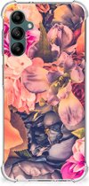 Silicone Case Geschikt voor Samsung Galaxy A14 5G Smartphone hoesje met doorzichtige rand Bloemen Boeket