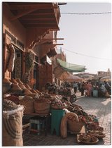 WallClassics - Dibond - Markt in Marrakesh - Marokko - 60x80 cm Foto op Aluminium (Met Ophangsysteem)