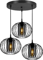 Lampe suspendue - Plafonnier Industriel avec 3 Abat-jour Fil / Glas Zwart Fumé