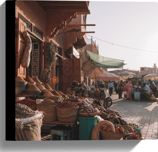 Canvas - Markt in Marrakesh - Marokko - 30x30 cm Foto op Canvas Schilderij (Wanddecoratie op Canvas)