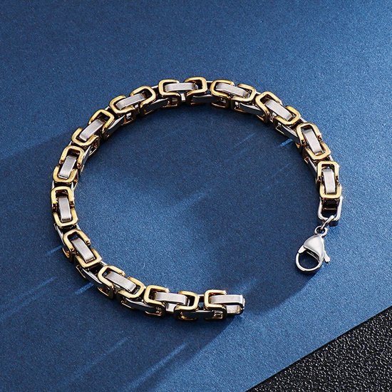Bracelet Byzantine pour Homme – Argenté / Doré – En Acier - 6mm – Maillon Unique – Bracelet à Maillon – Bracelets – Cadeau pour Homme – Cadeaux Masculins