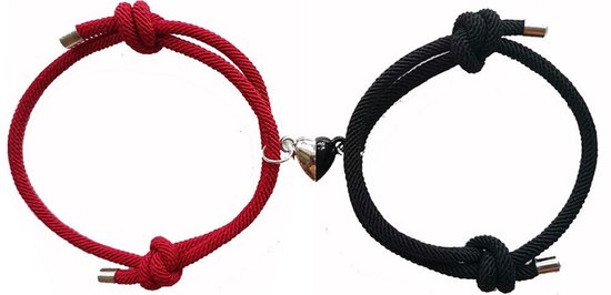 Magnetische Hartjes Armband Set voor Hem en Haar - Zwart / Rood - Romantisch Liefdes Cadeau - Mannen Cadeautjes - Cadeau voor Man