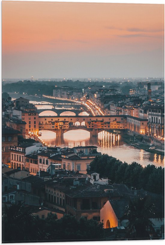 WallClassics - Vlag - Middeleeuwse brug over rivier de Arno - Italië - 40x60 cm Foto op Polyester Vlag