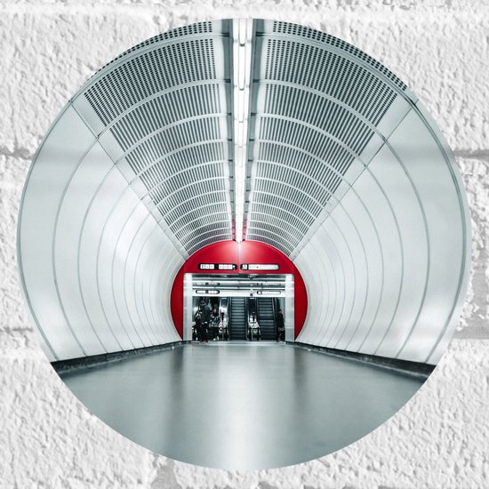 WallClassics - Muursticker Cirkel - Ondergrondse roltrappen - Wenen - 20x20 cm Foto op Muursticker
