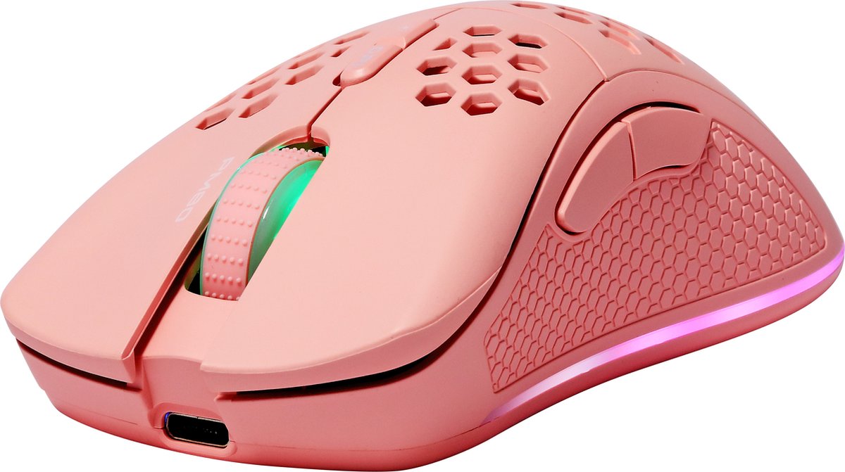 Deltaco Pink Line PM80 - Gaming Muis - Draadloos - Lichtgewicht - RGB - 6400 DPI - Roze