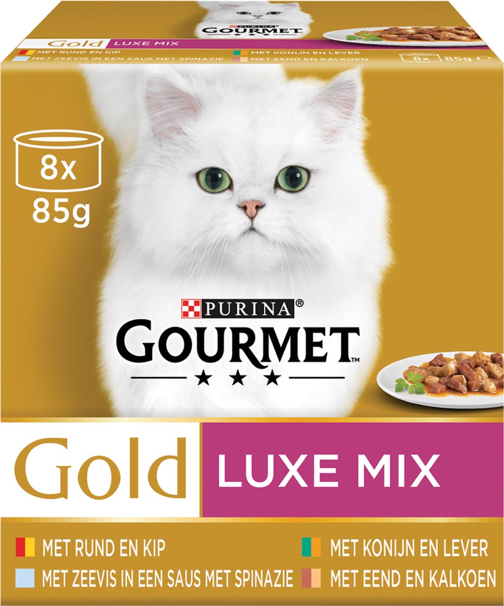 Rustiek Trolley verdieping Gourmet Gold Luxe Mix - kattenvoer natvoer - Vis/Vlees - 48 x 85 g | bol.com