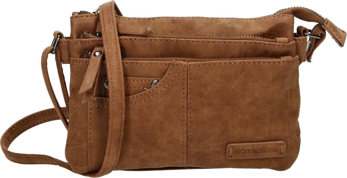 Bicky bernard schoudertas 2 Vaks tasje - telefoontas Camel- BB66661 - Schoudertas dames