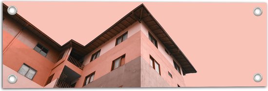 WallClassics - Tuinposter – Gekleurd Appartement met Roze lucht - 60x20 cm Foto op Tuinposter (wanddecoratie voor buiten en binnen)