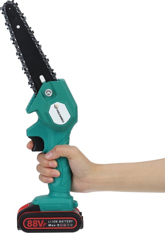 Kettingzaag 6 inch, mini-kettingzaag, accu met reservekettingen van 10 cm en 15 cm, kettingzaag