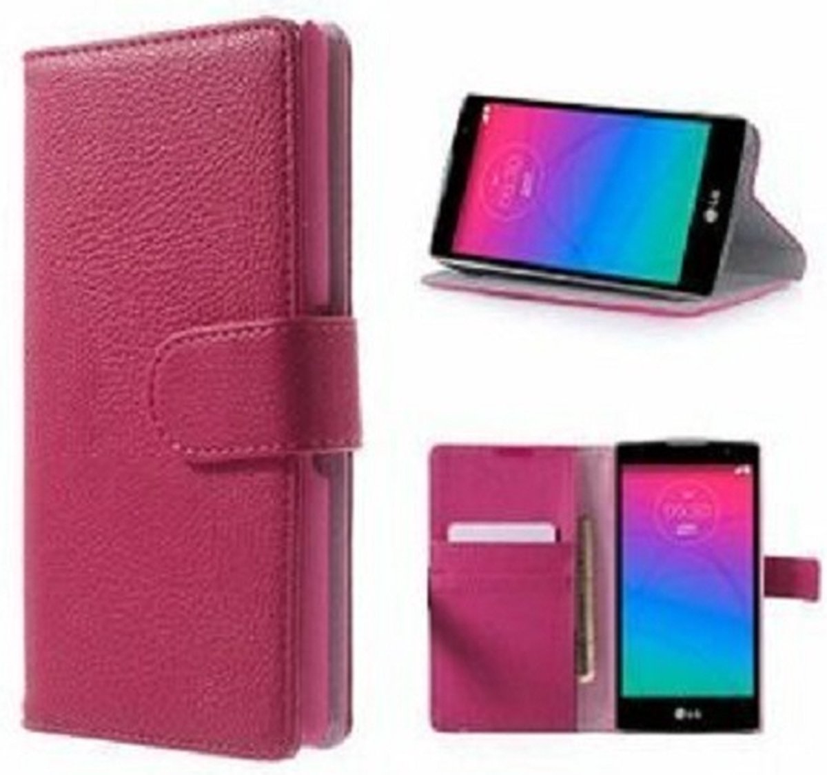 LG Spirit LTE Hoesje Met Pasjeshouder Bookcase Roze