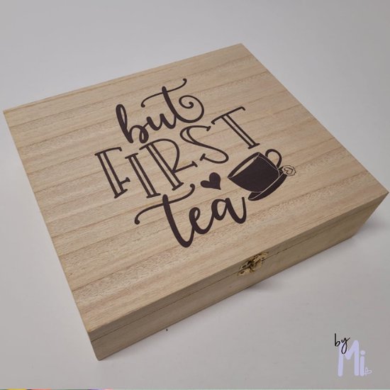 But First, Tea Personalized Wood Tea Box