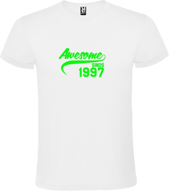 Wit T-Shirt met “Awesome sinds 1997 “ Afbeelding Neon Groen Size XXXL