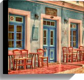 WallClassics - Canvas - Grieks Café - 30x30 cm Foto op Canvas Schilderij (Wanddecoratie op Canvas)