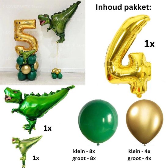Dinosaurus Ballonnen Pakket - Leeftijd: 4 jaar - Dino Ballonnen -  Feestpakket /... | bol.com