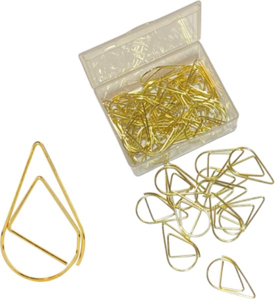 Foto: Metiwa 50 paperclips druppel goudkleurig 2 5 cm paperclips in doosje paperclip paper clips bureauaccessoires