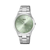 Q&Q C10A-018PY - Horloge - Analoog - Dames - Vrouwen - stalen band - Rond - Metaal - Cijfers - Zilverkleurig - Lichtgroen