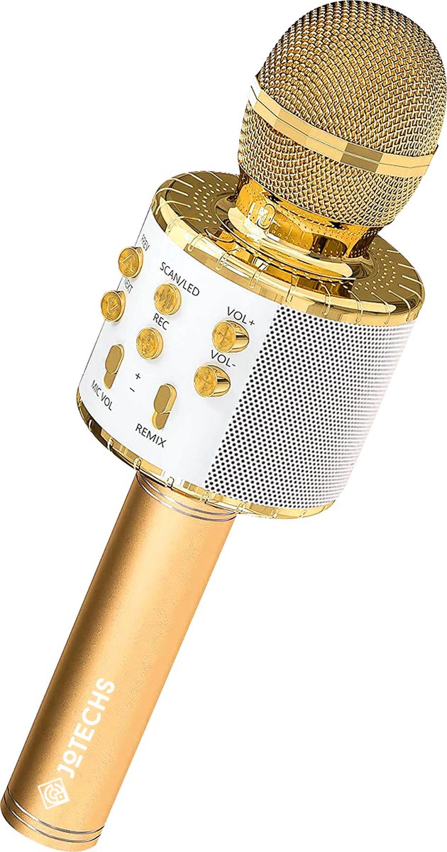 Jotechs Karaoke Microfoon Geel Goud - Draadloos - Superieur Geluidskwaliteit met Magische Stemmen Voor Een Gezellig Feest - Geel Goud - Nieuw Model 2023