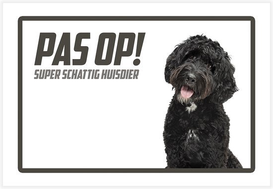 Foto: Waakbord bord pas op super schattig huisdier 30 x 20 cm labradoodle zwart dikte 1 mm poedel waakhond hond betreden op eigen risico polystyreen rechthoek witte achtergrond 1 stuk