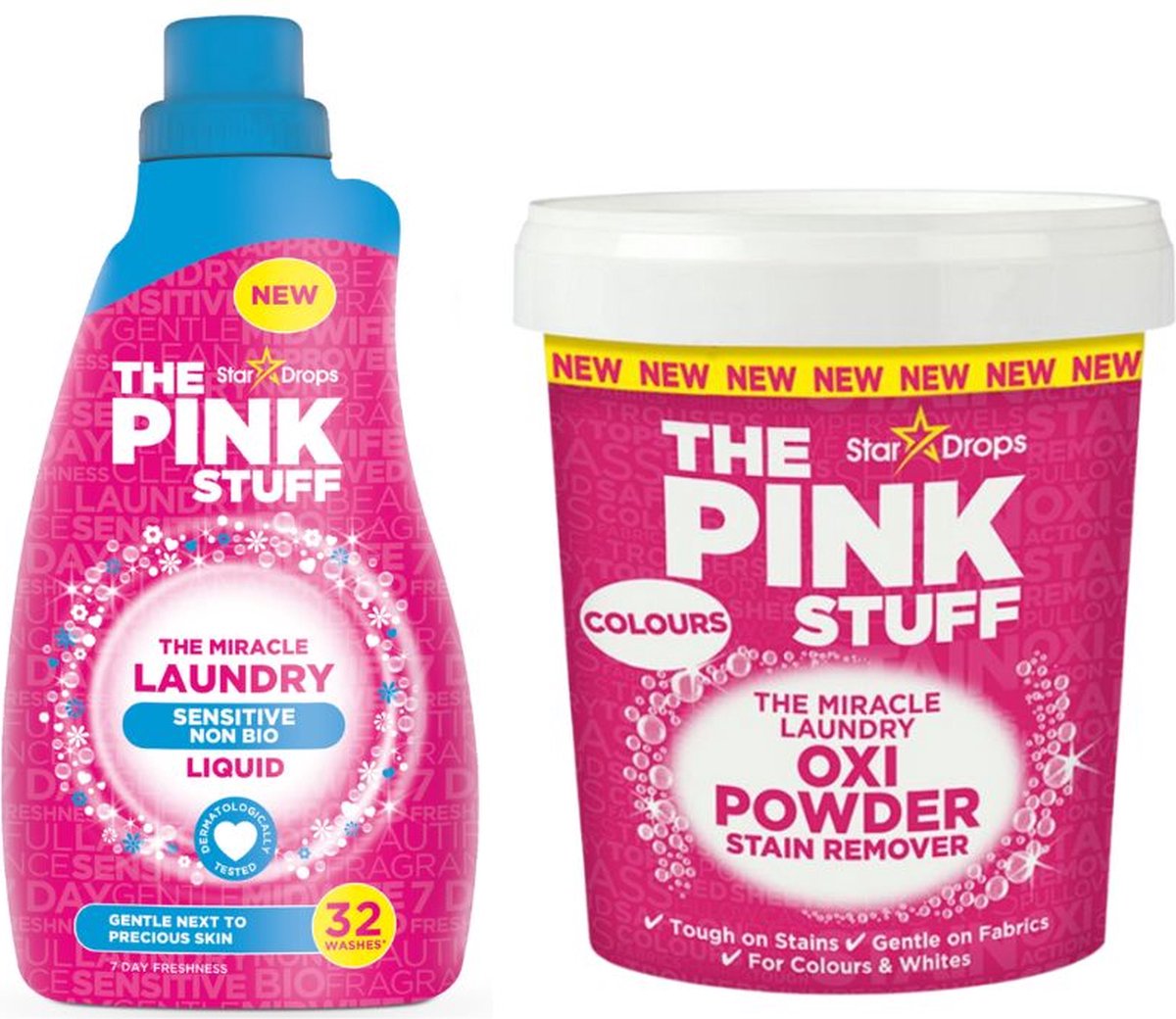 Combinatieset: The Pink Stuff - Sensitive Wasgel + Vlekverwijderaar voor gekleurde- en witte was