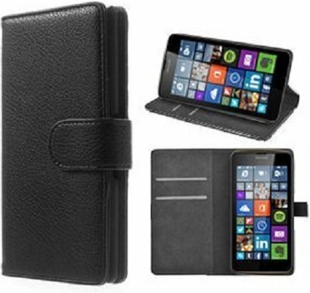 Microsoft Lumia 640 XL Hoesje Met Pasjeshouder Bookcase Zwart