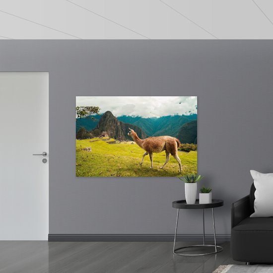 WallClassics - Poster brillant – Lama entre les Montagnes - 150 x 100 cm Photo sur papier poster brillant