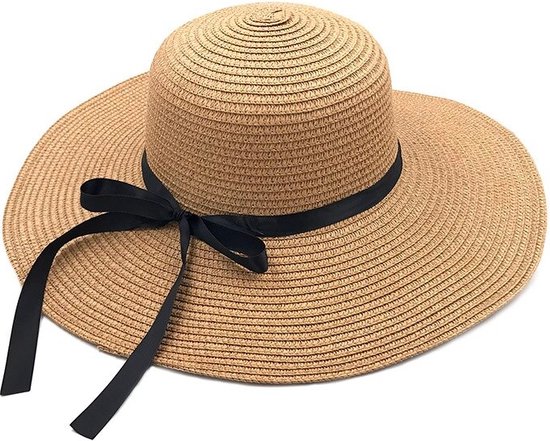 RAMBUX® - Chapeau de Soleil Femme - Kaki - Chapeau de Plage en Paille - Chapeau en Paille Résistant aux UV - Chapeau Ajustable & Pliable - 55-58 cm