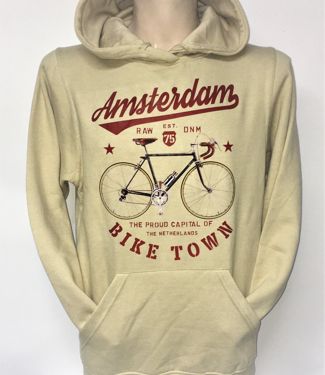 Hooded Sweater - Met Trekkoord - Capuchon - Chill - Trui - Vest - met capuchon - Outdoor - Fiets - Raw - Denim - Race Fiets - Capital Amsterdam - Bike Town - Race Fiets Amsterdam - Zand - Beige - Maat S