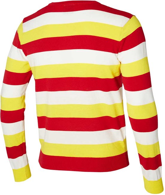 Pull Oeteldonk - Rayures - Pull carnaval tricoté - Rouge / Wit/ Jaune - Taille XL - Vêtement carnaval femme - Carnaval - Apollo