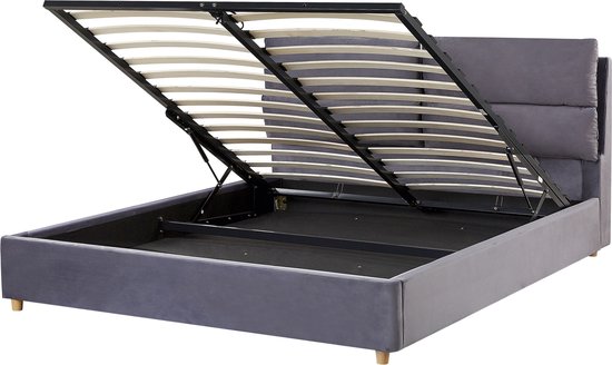 BATILLY - Bed met opbergruimte - Grijs - 160 x 200 cm - Fluweel