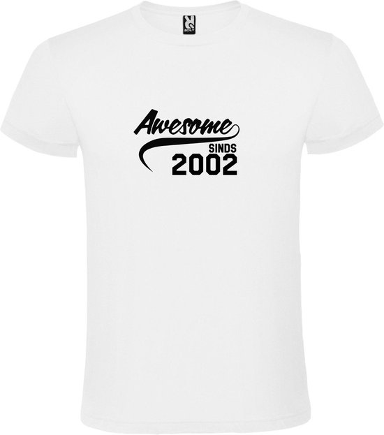 Wit T-Shirt met “Awesome sinds 2002 “ Afbeelding Zwart Size XXXL