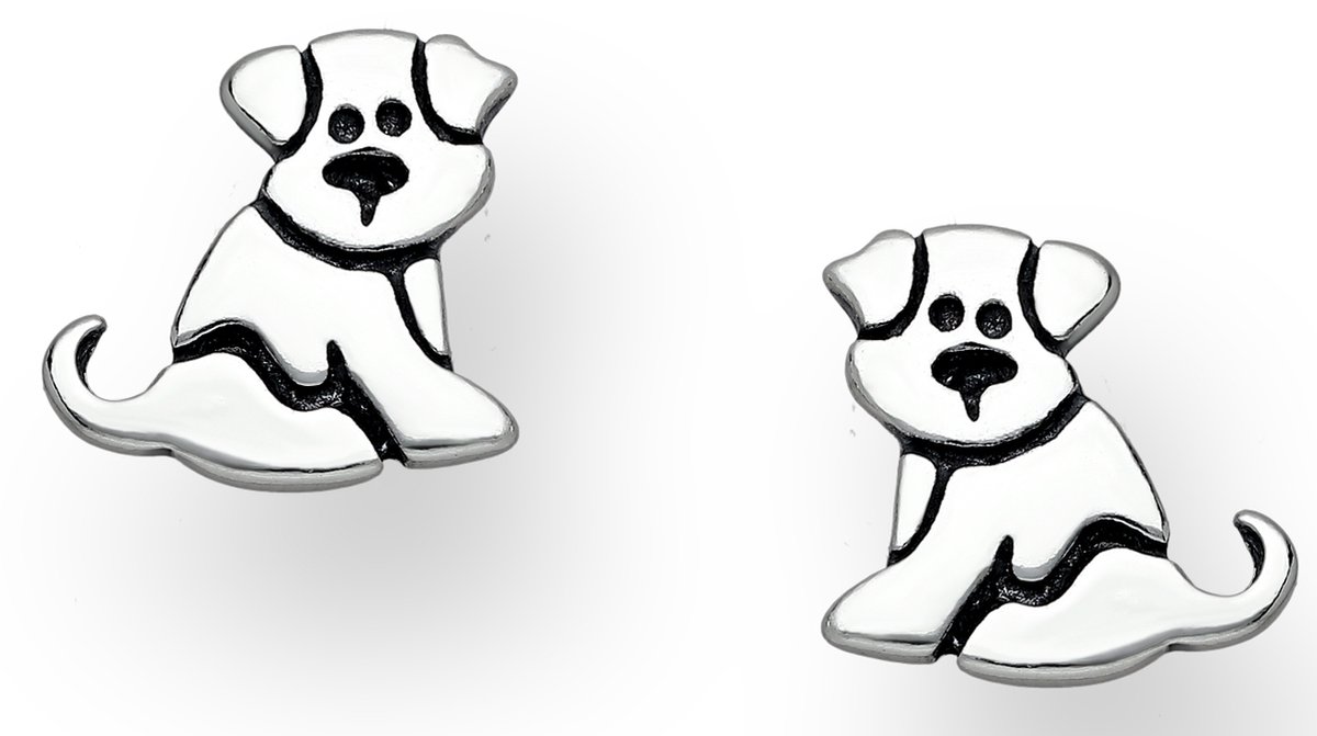 Joy|S - Zilveren hond oorbellen - 9 mm - massief - geoxideerd