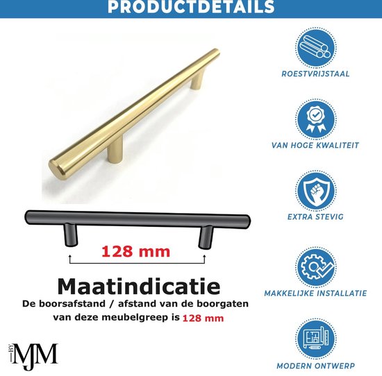 T-greep goud 200mm SET 5 stuks - Hartafstand 128mm - goud - Meubelgreep goud- Keukengreep goud - Greep goud - Deurgreep - Handgreep keukenkastjes - keukenkast - handgrepen kast - meubelgrepen - Handgrepen voor deurtjes - inclusief schroeven