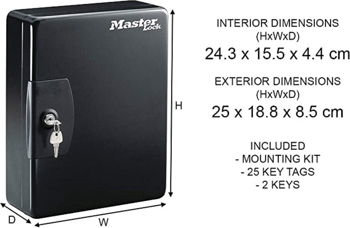 KeyTronic 20 Coffre-fort Mural Armoire A Clés Pour 20 Clés Avec Fermeture A Code + 2 Clés Boite Pour Clés En Acier