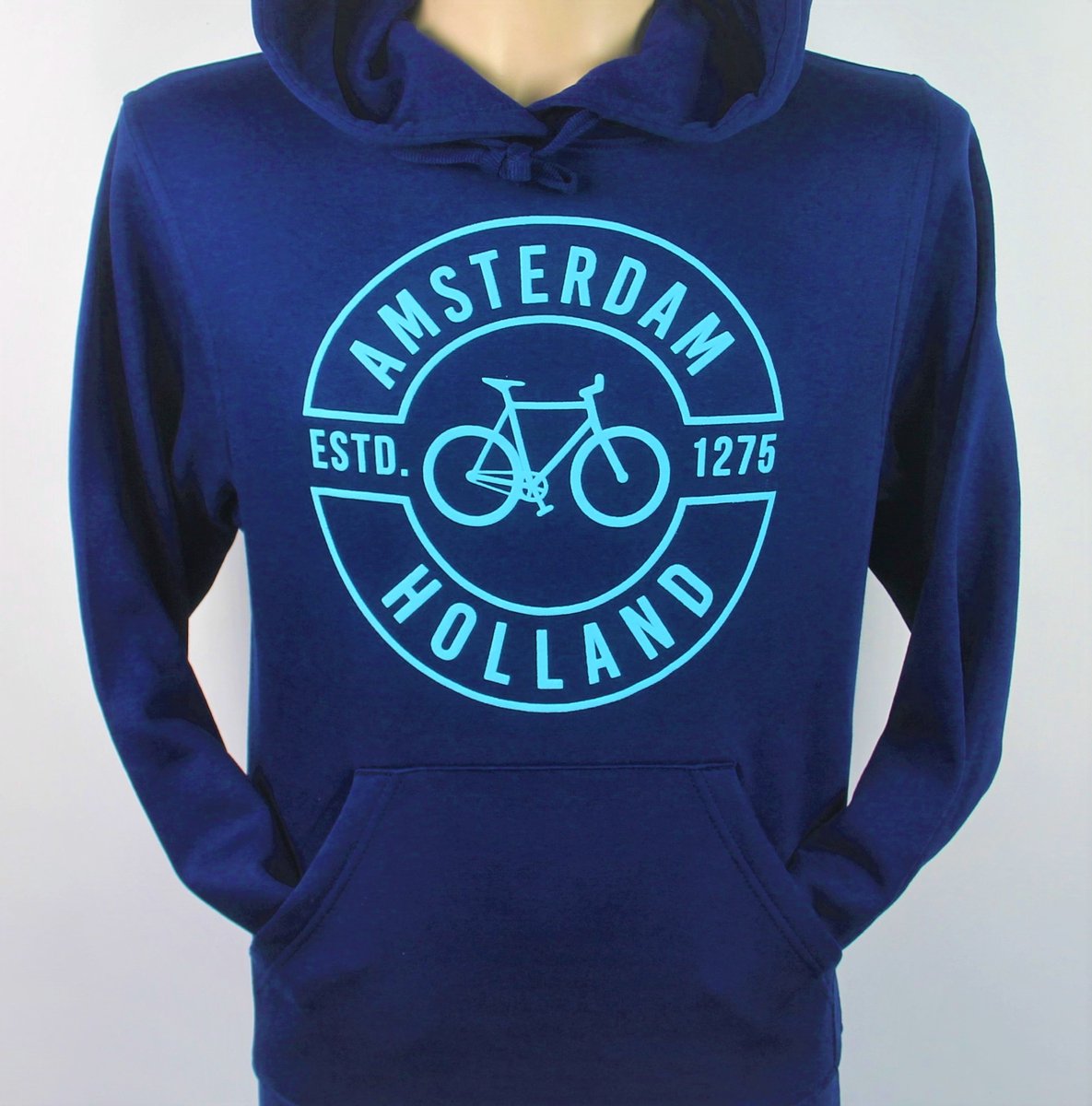 Hooded Sweater - Met Trekkoord - Capuchon - Chill - Trui - Vest - met capuchon - Outdoor - Fiets - Discover - 1275 -Amsterdam - Bike Town - Travel - Blauwe Fiets - Navy - Maat M