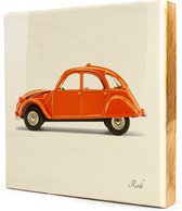 2CV Citroën Oranje Steigerhout Tegeltableau - 1x1 - 19 x 19 cm (LxB)