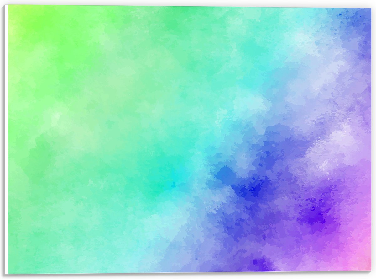 PVC Schuimplaat - Waterverf in het Groen, Blauw, Paars en Roze - 40x30 cm Foto op PVC Schuimplaat (Met Ophangsysteem)