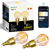 Aigostar 10C4N - Smart LED Filament Lamp - Slimme Verlichting - E14 fiting - 2.4GHz WiFi - Dimbaar - Appbesturing - Warm Wit licht - 4.5W - Set van 2 stuks