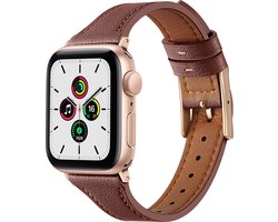 By Qubix - Leren bandje - Geschikt voor Apple Watch bandje 38 mm - 40 mm - 41 mm - 42 mm - Series 1 t/m 12 & SE - Bruin - leren smartwatchbandje - Horlogebandje