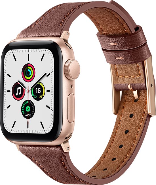 By Qubix Leren bandje - Bruin - Geschikt voor Apple Watch 38mm - 40mm - 41mm - Compatible Apple watch bandje - smartwatch bandje leder leren iWatch