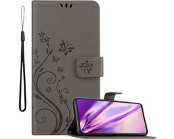 Cadorabo Hoesje geschikt voor Xiaomi Mi 11 LITE (4G / 5G) / 11 LITE NE in BLOEMEN GRIJS - Beschermhoes in bloemmotief met magnetische sluiting, standfunctie en kaartsleuven Book Case Cover Etui
