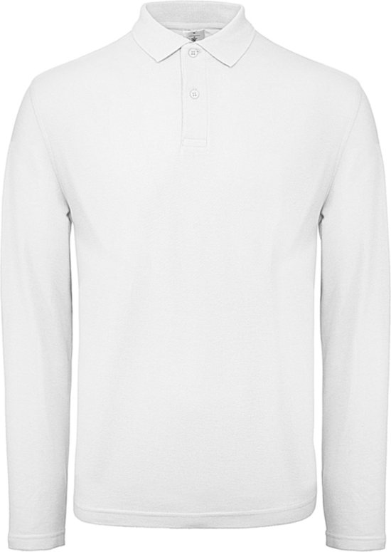 Men's Long Sleeve Polo ID.001 Wit merk B&C maat XL