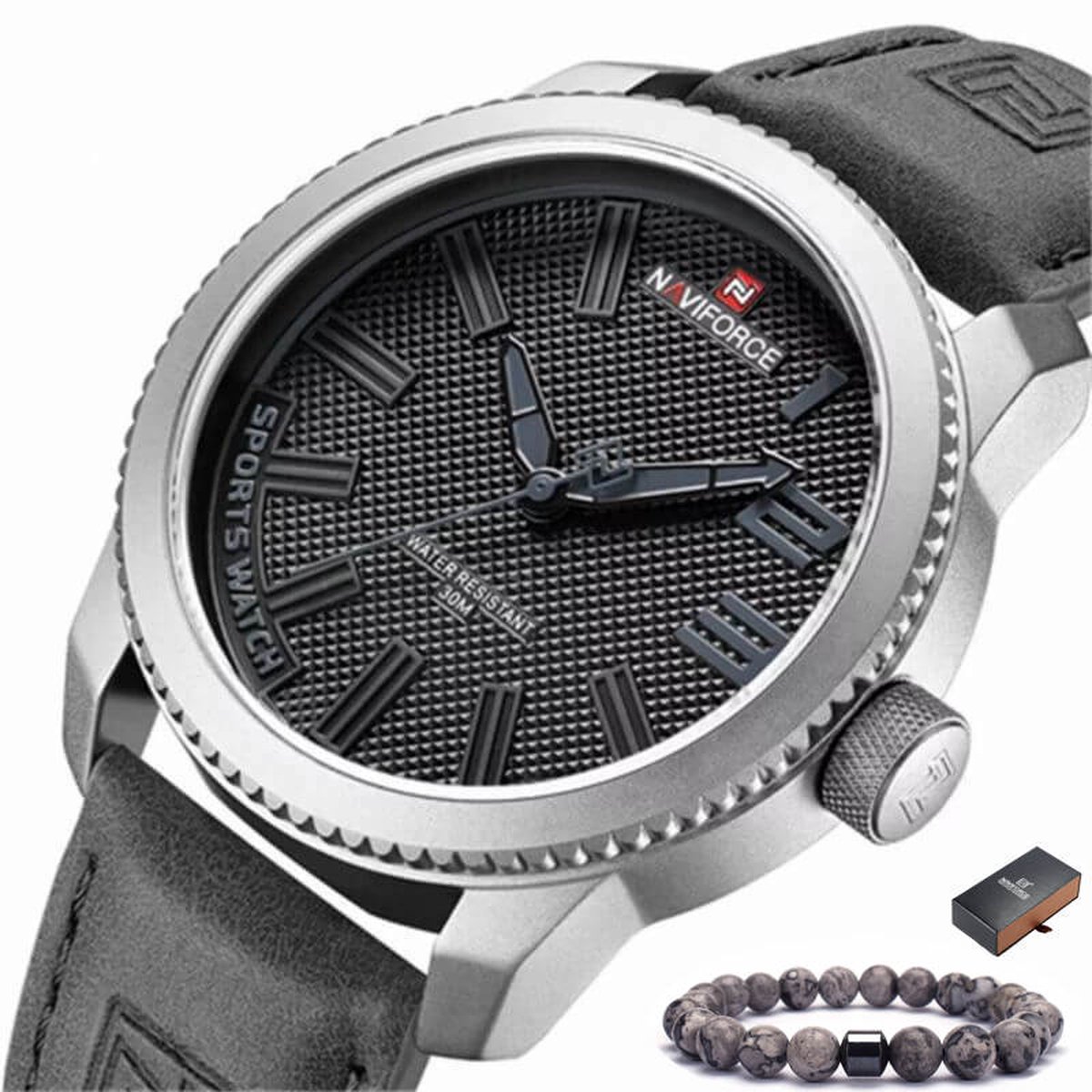 Naviforce Horloge Heren Horloges voor Mannen Watch Herenhorloge - Incl. Armband & Horlogebox Geschenkdoos - Grijs Zilver