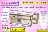 M&C Condor high security deurcilinder met Knop OVAAL 37x32 mm - SKG*** - Politiekeurmerk Veilig Wonen - inclusief MilaNNE gereedschap montageset